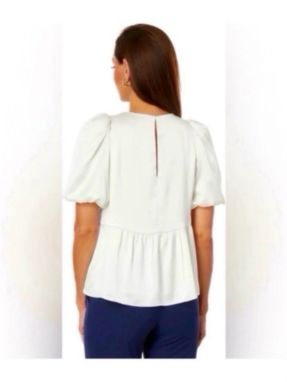LILLY PULITZER Ivory Silky Satin Peplum Blouse Size 14
